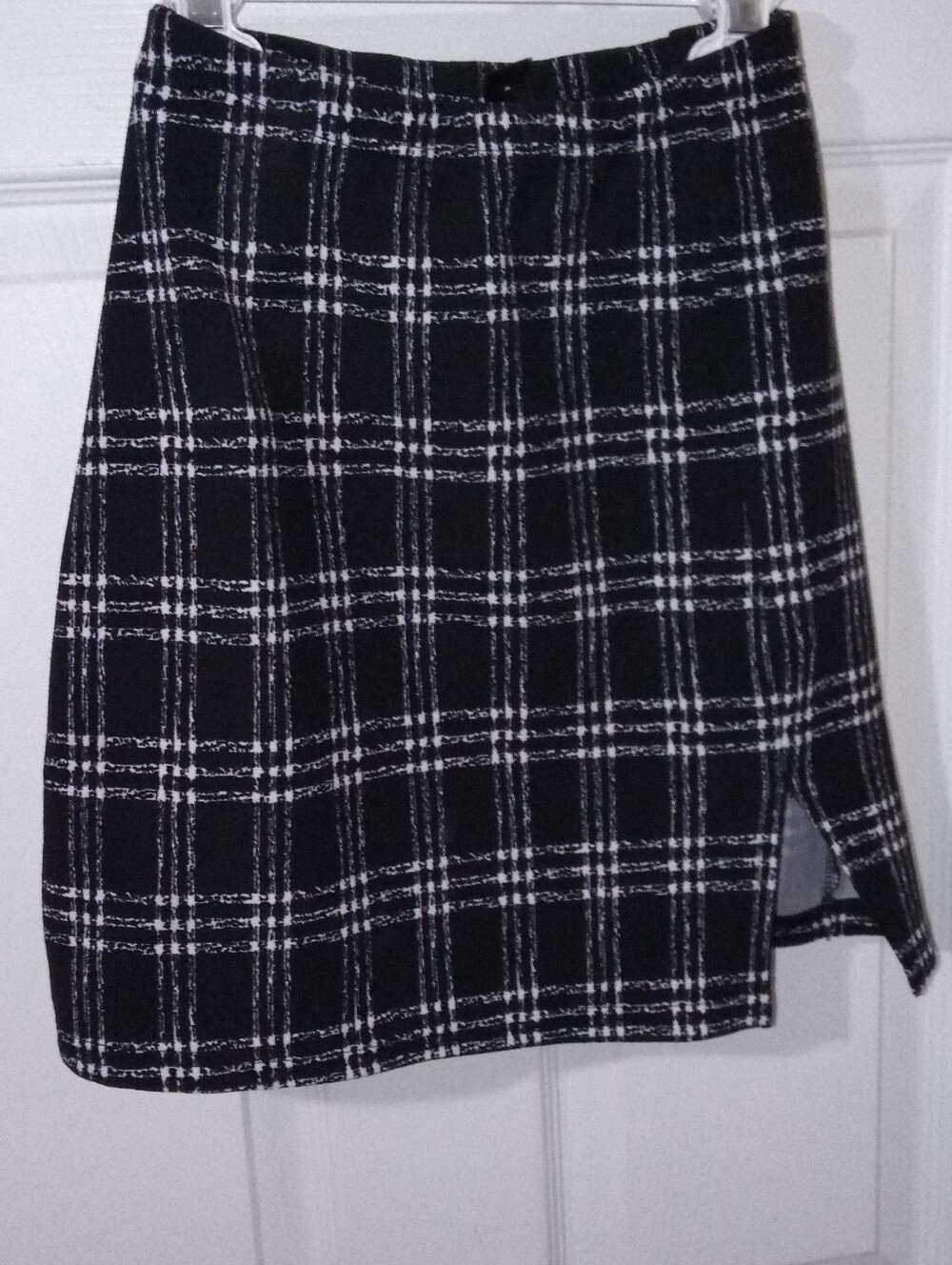 SHEIN Black & White Plaid Pencil Skirt with Side Slit